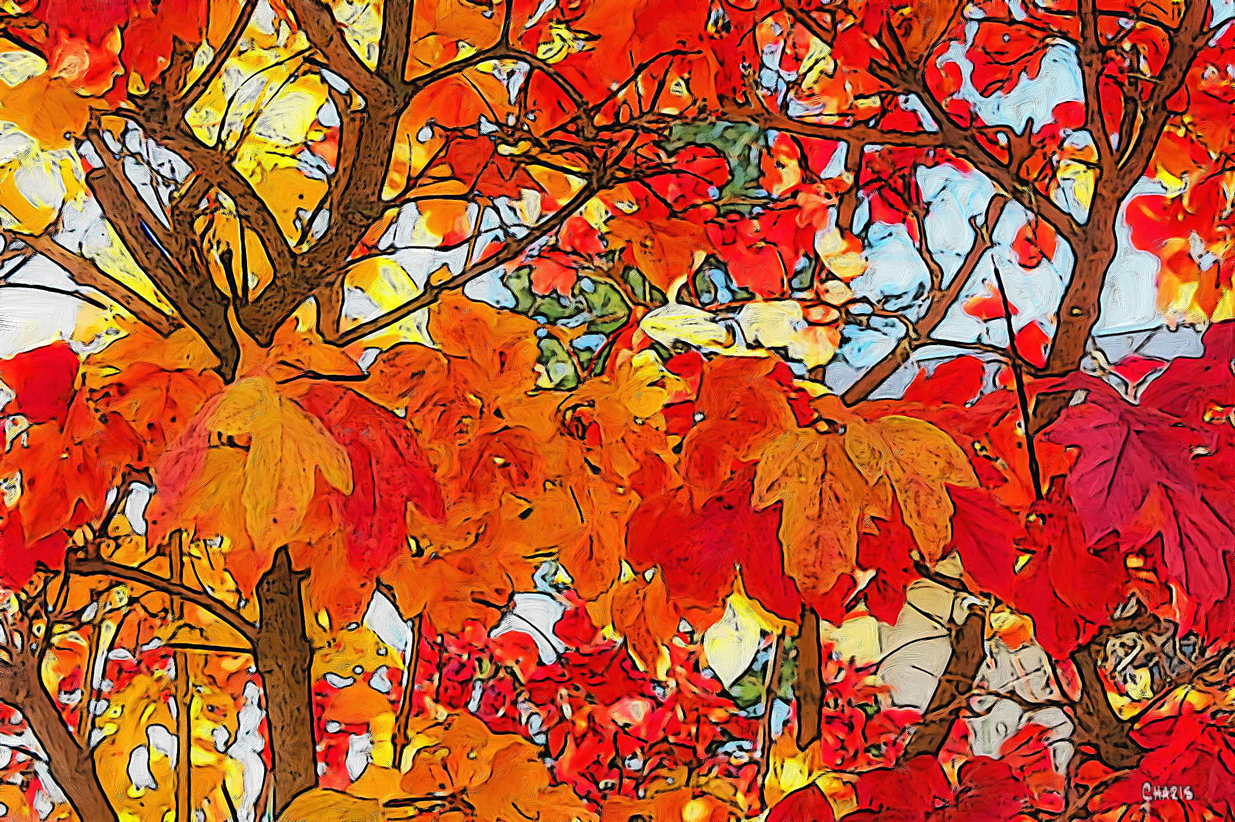 autumn branch yellow red gouche ch