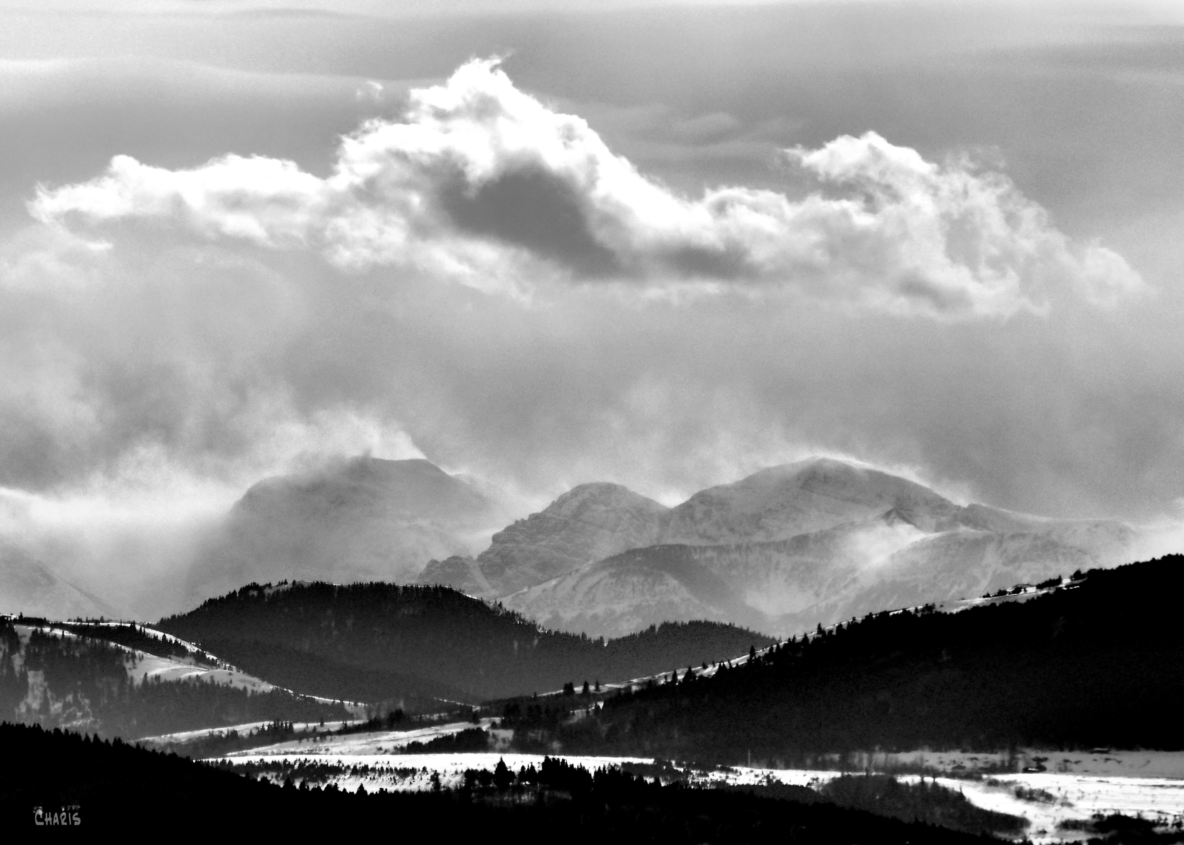 mountain snow clouds hwy 22 ch crop bw DSC_0099